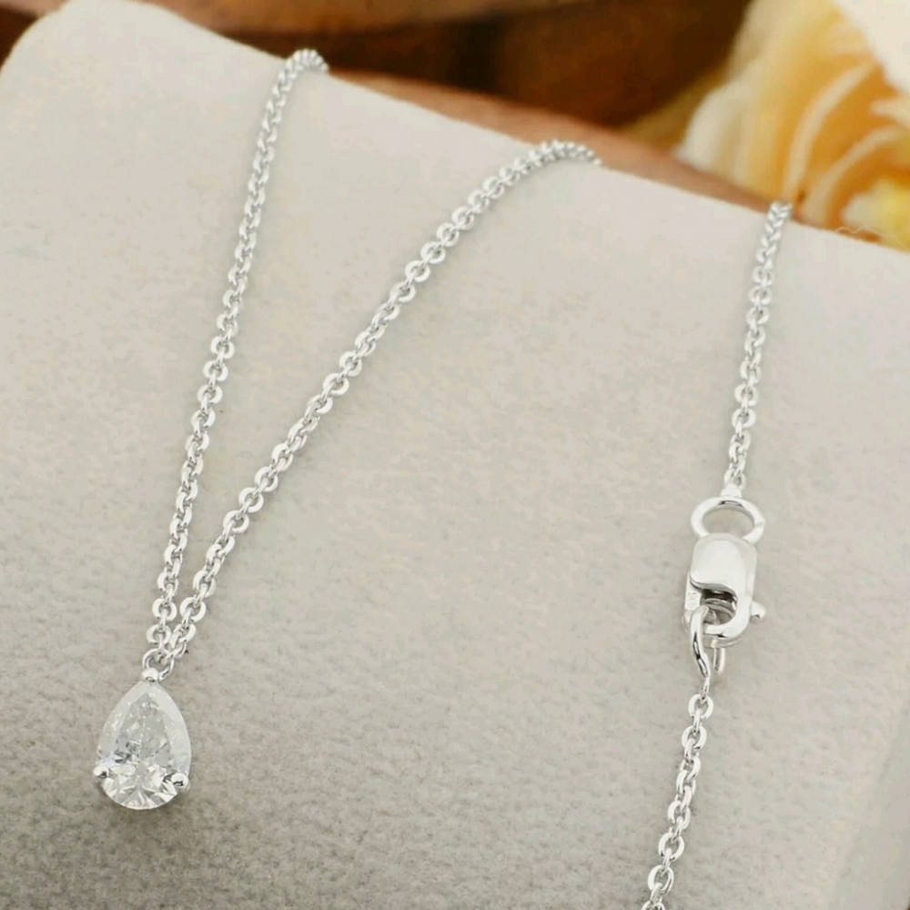 SOLD MERCARI 0.57ct SI/HI Certified Pear Diamond Pendant Necklace 14k White Gold